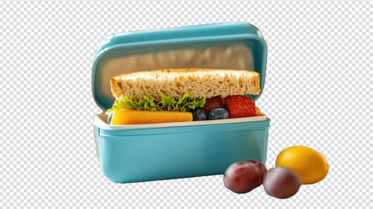 PSD una caja de almuerzo medio abierta en una mesa lista para una comida deliciosa perfecta para la fotografía de comida blogs culinarios e ideas de preparación de comidas