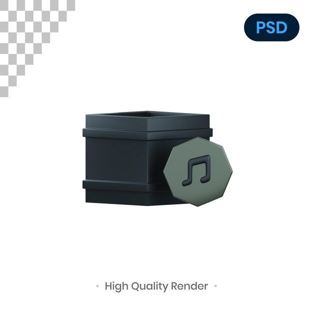 Caja amplificador Música 3D Render Ilustración Premium Psd