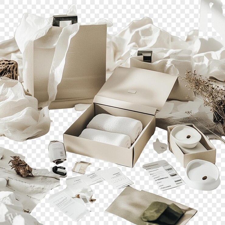 PSD una caja con auriculares y una caja de papel con las palabras auriculares