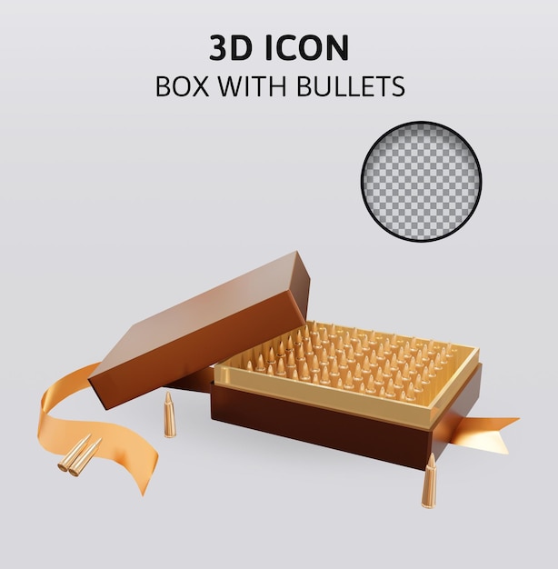 Caja con balas ilustración de renderizado 3d