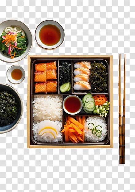 PSD caja de bento estilo japonés en fondo transparente