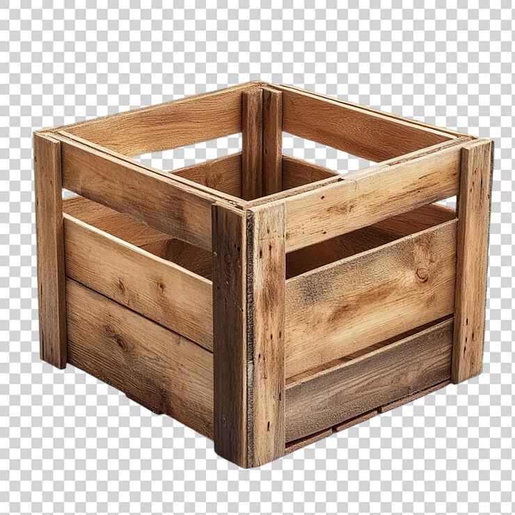 PSD caja de caja de madera vacía aislada sobre un fondo transparente