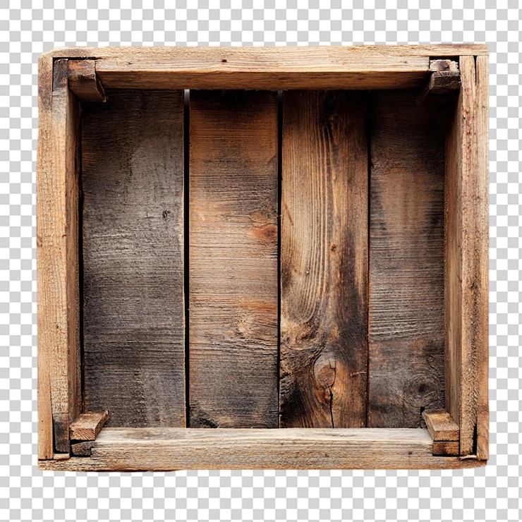 PSD caja de caja de madera vacía aislada sobre un fondo transparente
