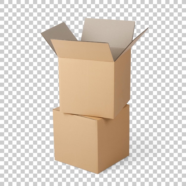 Caja de cartón abierta aislada PNG transparente con sombra