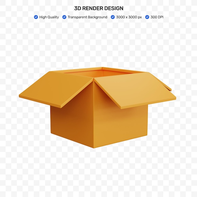 Caja de cartón abierta de representación 3d vacía aislada