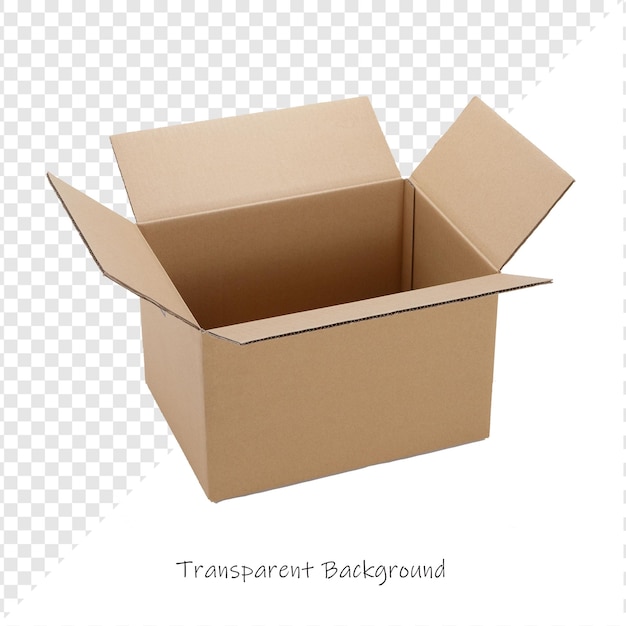 Caja de cartón abierta sobre un fondo transparente