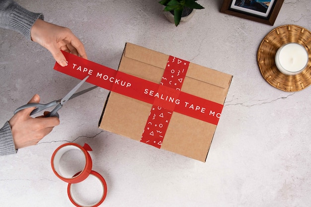 Caja de cartón con diseño de maqueta de cinta de sellado