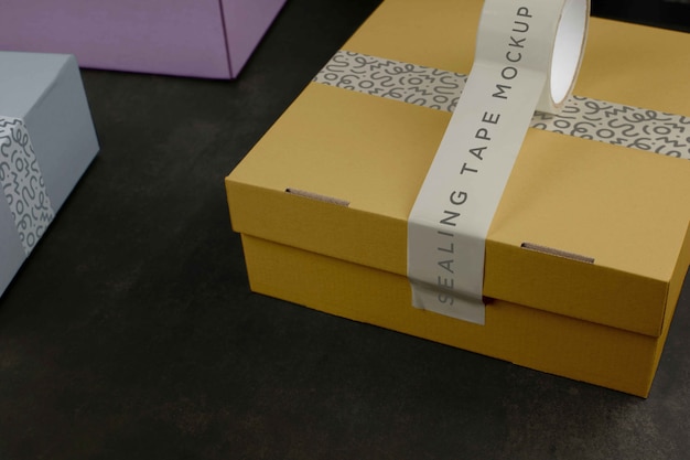 Caja de cartón con diseño de maqueta de cinta de sellado