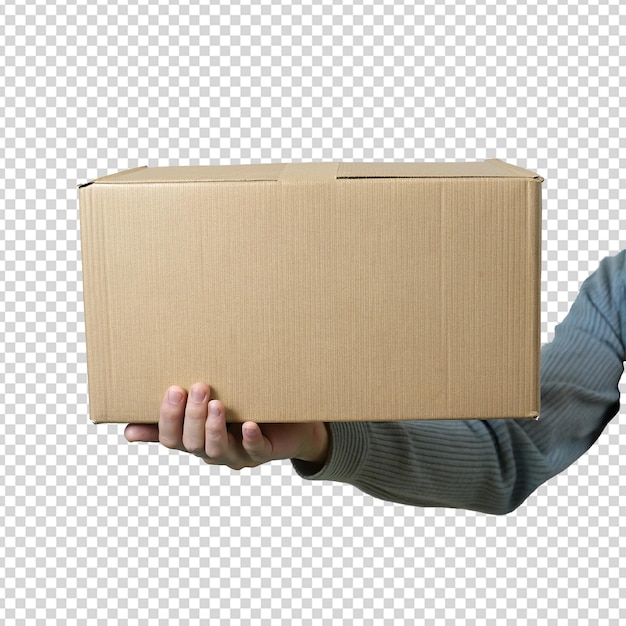 Caja de cartón para la mano aislada sobre un fondo blanco
