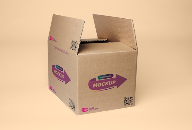 PSD caja de cartón con maqueta de diseño retro.