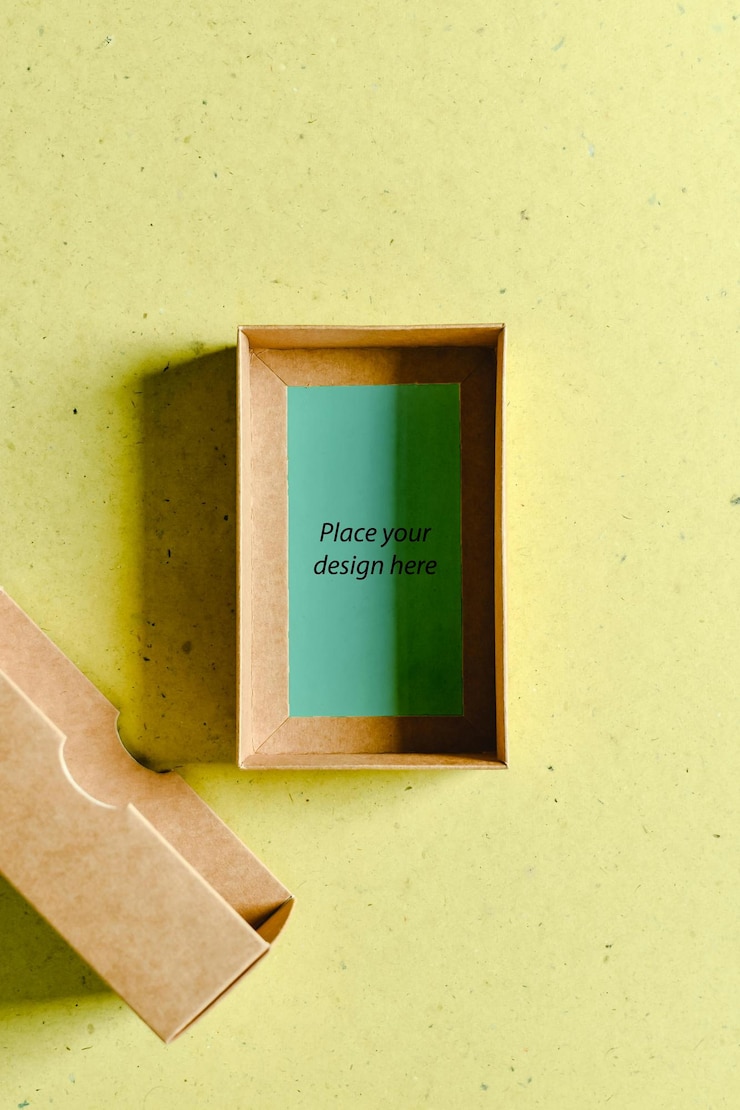 PSD caja de cartón con mockup de papel verde en formato psd