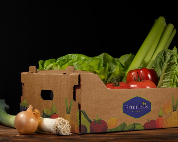 PSD caja de cartón de verduras frescas