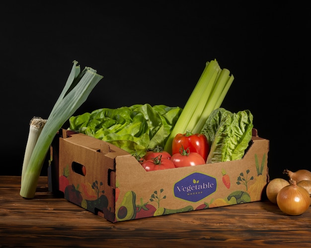 PSD caja de cartón de verduras frescas