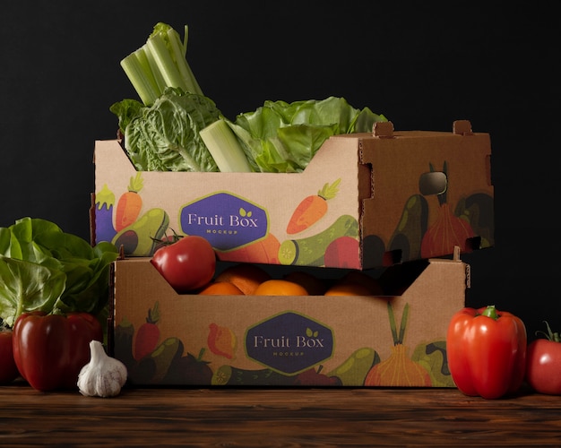 PSD caja de cartón de verduras frescas