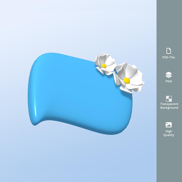 PSD una caja de chat azul con flores blancas 3d render