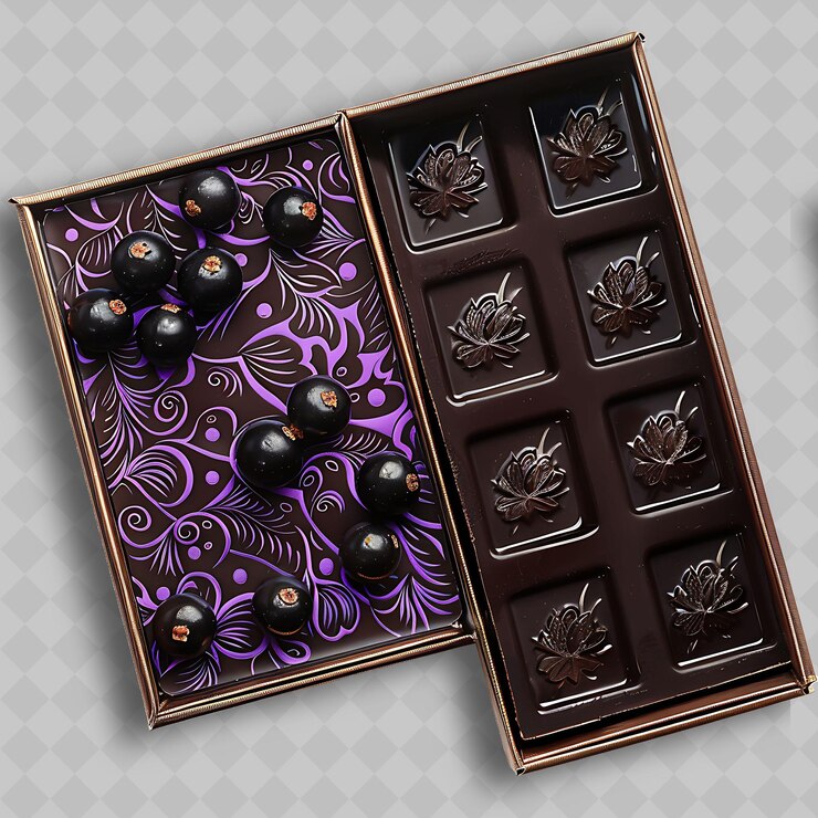 PSD una caja de chocolates con un fondo púrpura con un diseño púrpura