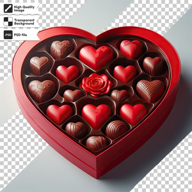 PSD caja de chocolates en forma de corazón en fondo transparente