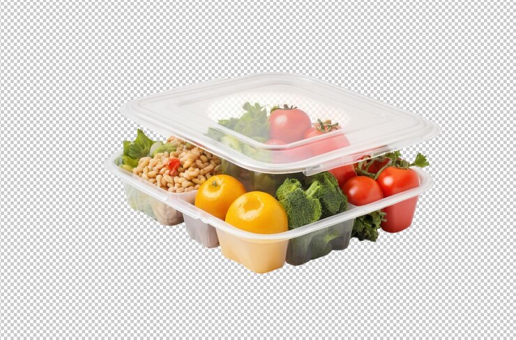 PSD caja de comida llena de comidas saludables