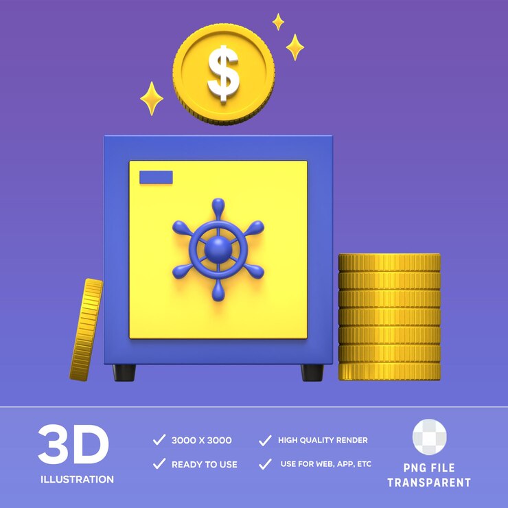 PSD caja de depósito de almacenamiento psd con ilustración 3d en dólares