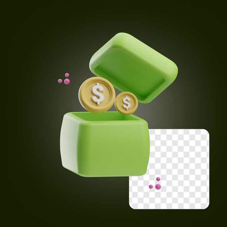 PSD caja de donación de finanzas y negocios dólar moneda 3d icono ilustración