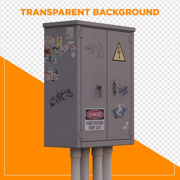 Caja eléctrica de renderizado 3D con fondo transparente