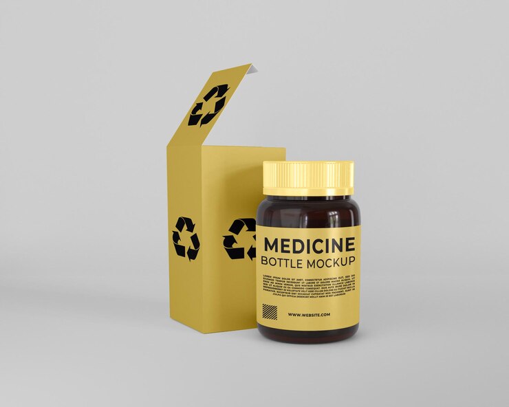 PSD caja de embalaje para el cuidado de la salud de la medicina y maqueta de frasco de pastillas