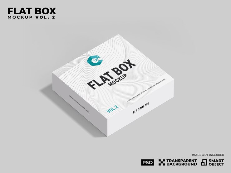 Caja de embalaje de rectángulo plano amplio realista Mockup de renderización 3D fácil de cambiar colores Mockup PSD