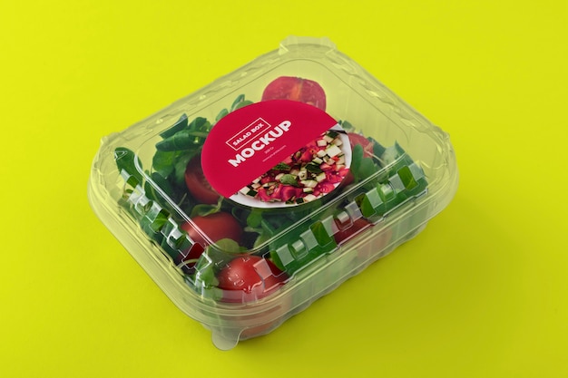 PSD caja de ensalada saludable deliciosa de alto ángulo