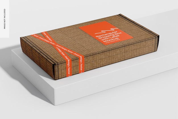 Caja de envío rectangular con maqueta de etiqueta vista izquierda