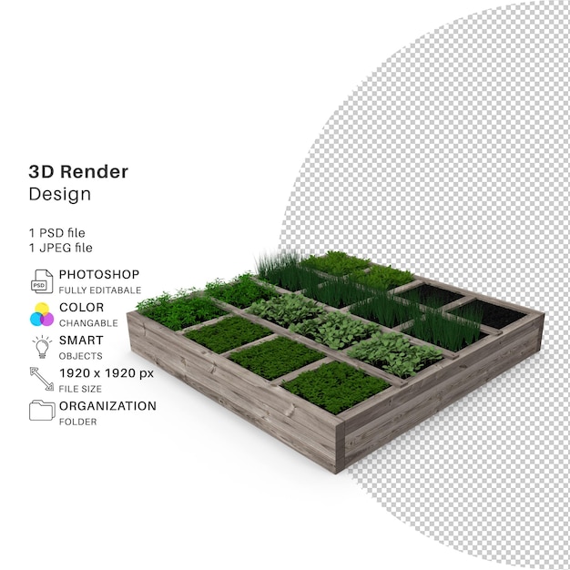 PSD una caja de fotos para el jardín modelo 3d.