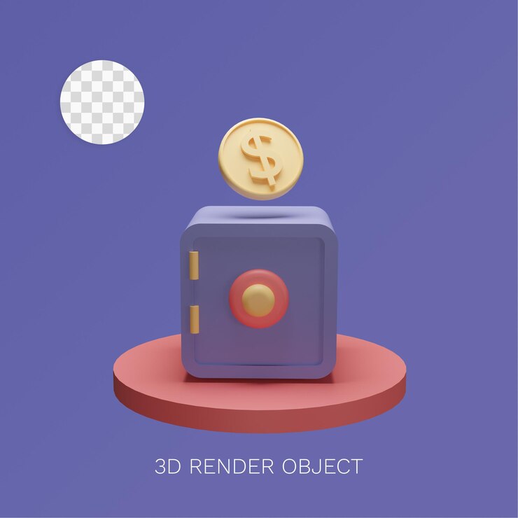 PSD la caja fuerte del dinero del icono del objeto 3d se puede utilizar para la web, la aplicación, el gráfico de información, etc.