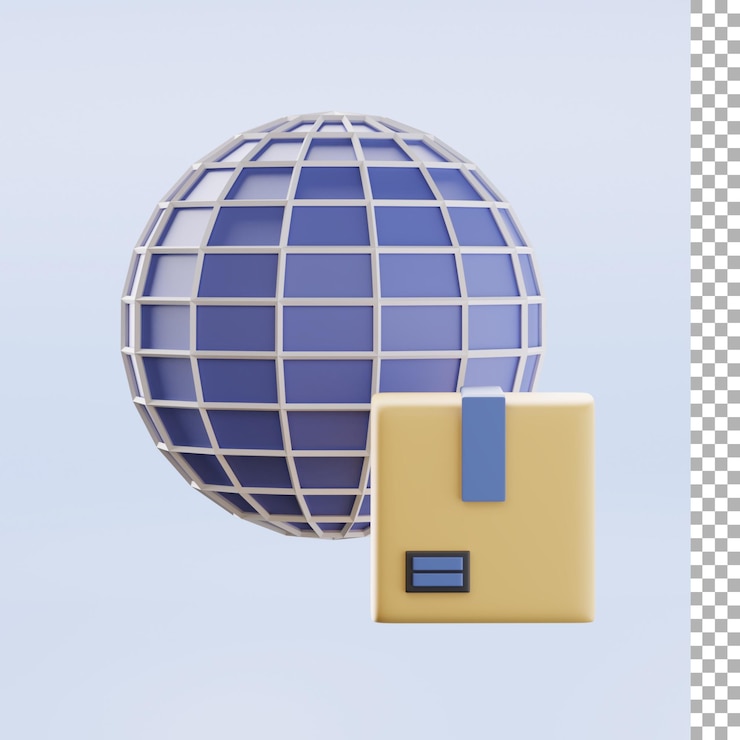 PSD caja, y, globo, 3d, ilustración