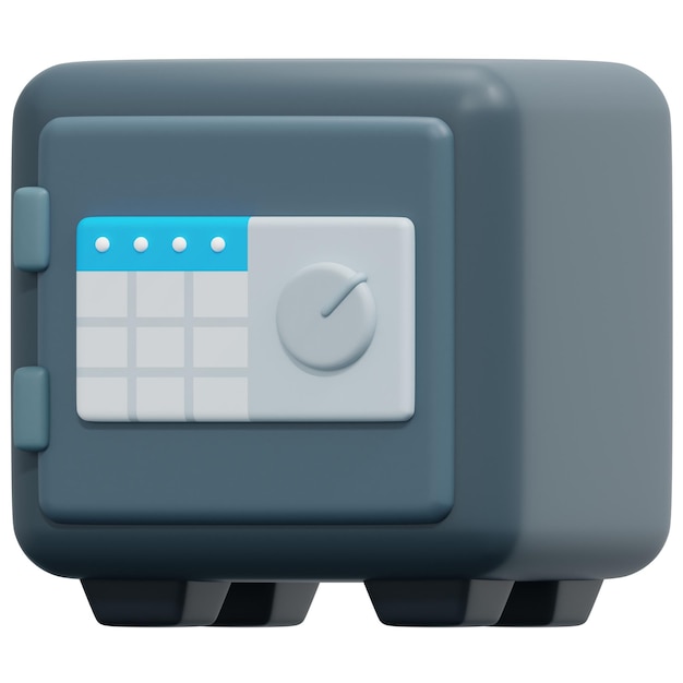 Una caja gris con un calendario blanco y azul.