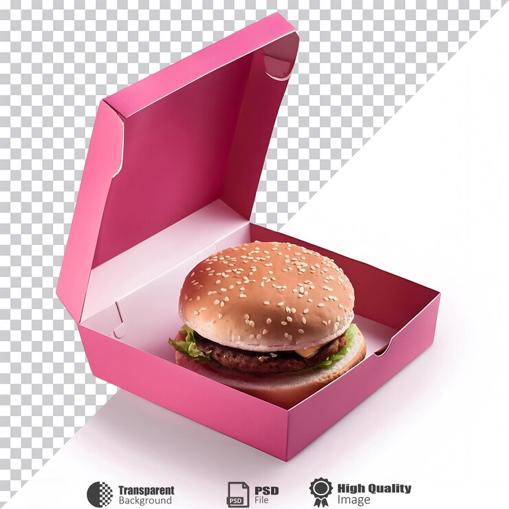 PSD la caja de hamburguesas rosa está aislada.
