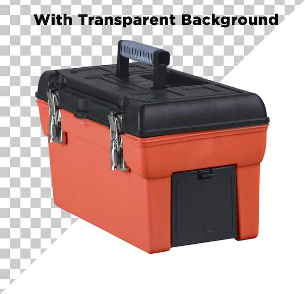 Caja de herramientas de plástico naranja con acentos negros