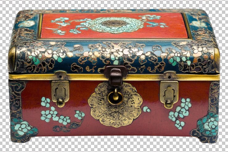 PSD caja de joyas china ideal para un almacenamiento elegante contra un fondo transparente