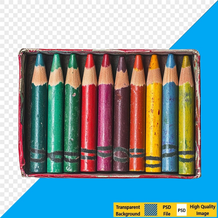 PSD caja de lápices de colores vintage