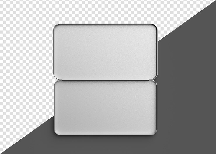 PSD caja de lápices de plata rectangular de vista superior sobre fondo oscuro caja de acero inoxidable en blanco para lápiz