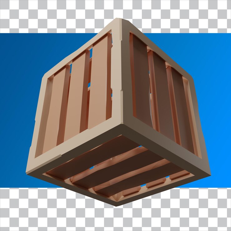 PSD caja de madera 3d render low poly