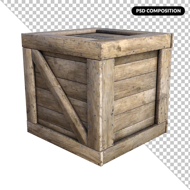 Caja de madera aislada 3d