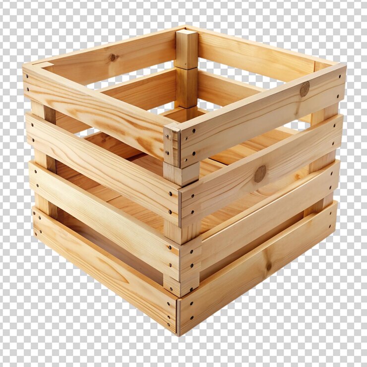 PSD caja de madera aislada sobre un fondo transparente