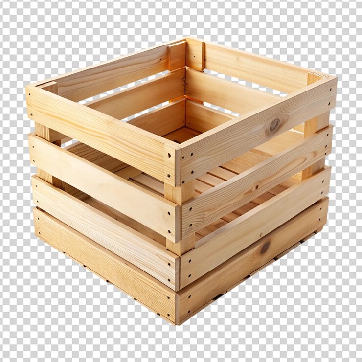 PSD caja de madera aislada sobre un fondo transparente