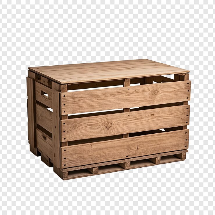 PSD caja de madera aislada sobre un fondo transparente