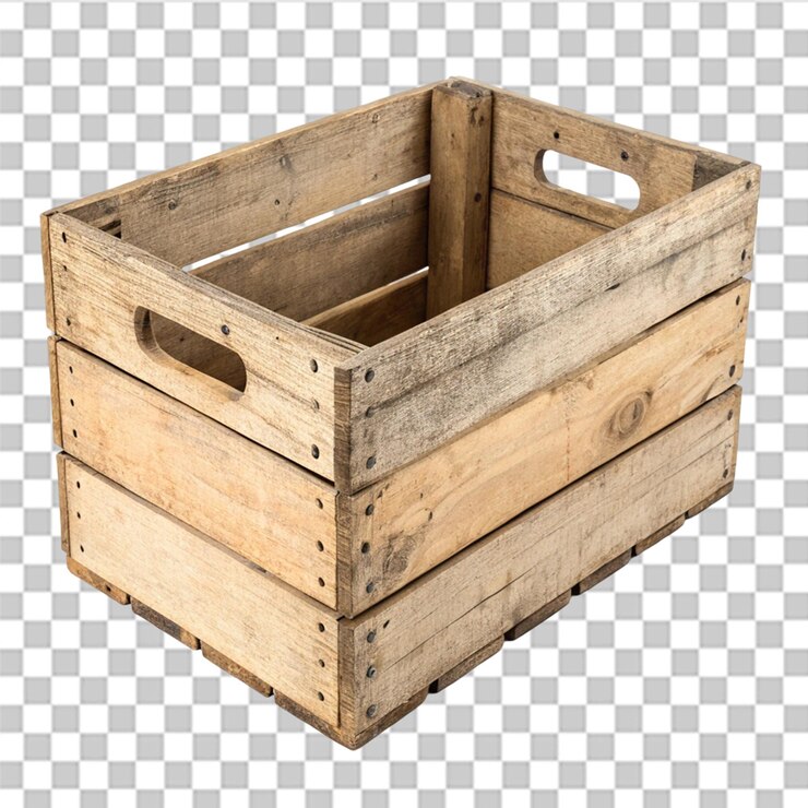 PSD caja de madera antigua aislada sobre un fondo transparente