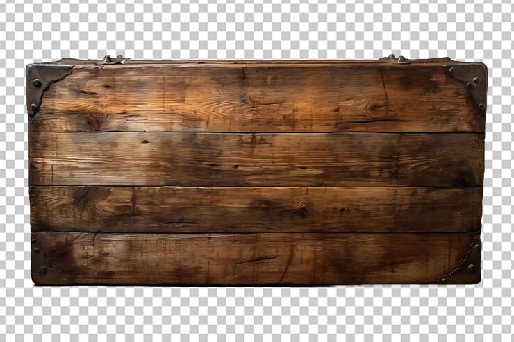 PSD caja de madera antigua aislada sobre un fondo transparente