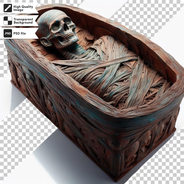 PSD una caja de madera con un cráneo y huesos en ella