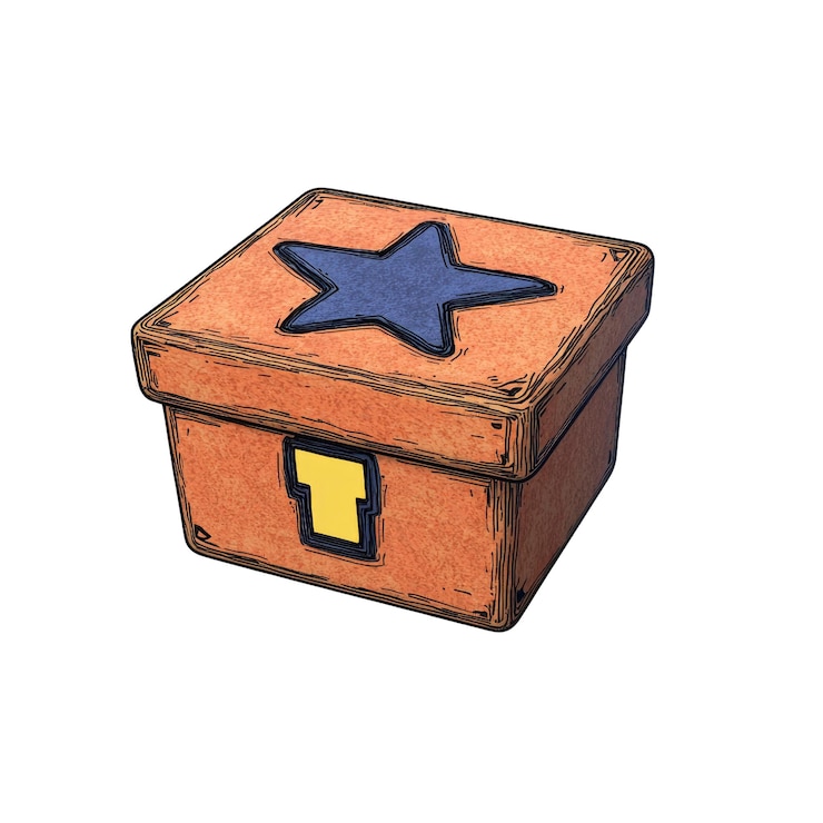 PSD caja de madera de dibujos animados con estrella y cerradura