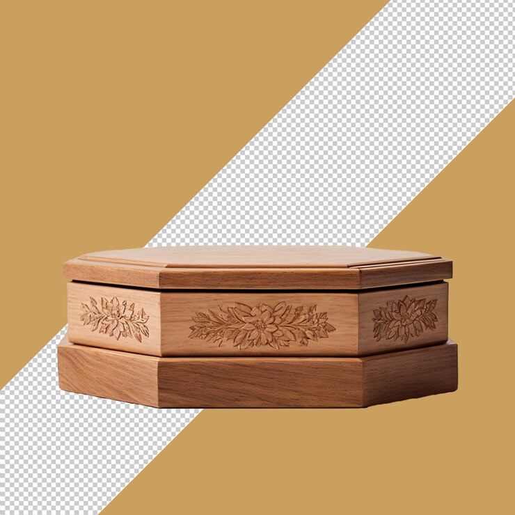 una caja de madera con un diseño en ella que dice la parte superior