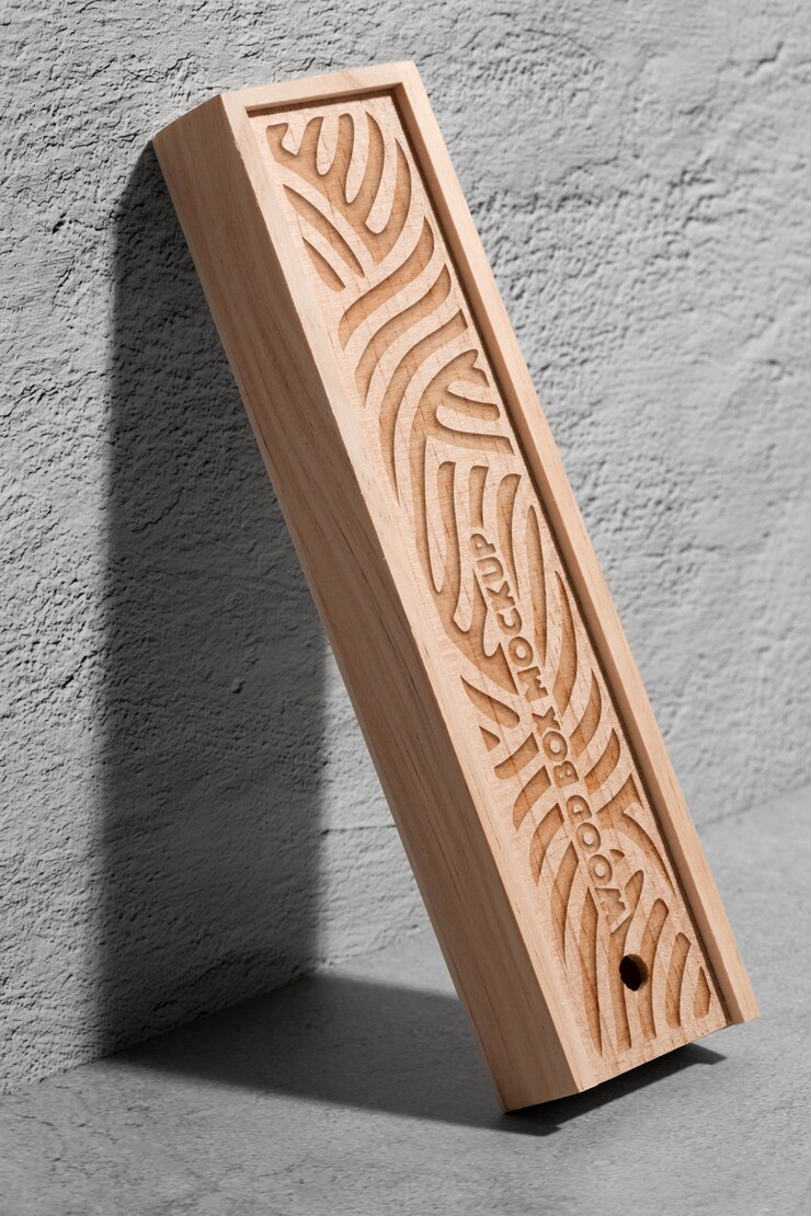 PSD caja de madera con maqueta de logotipo grabado