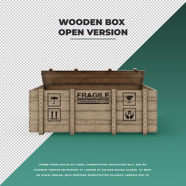 Caja de madera modelo de texto frágil